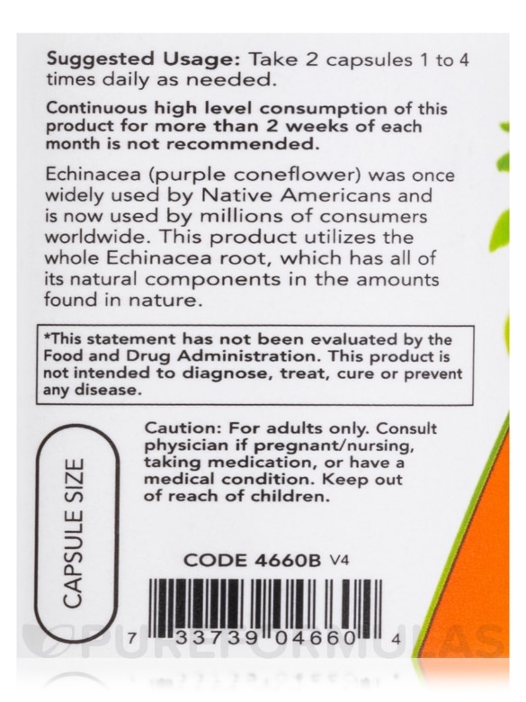 Echinacea 400 mg Purpurea Root - 100 Capsules - Alternate View 4