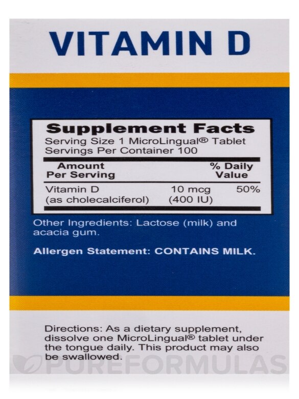 Vitamin D3 400 IU (as Cholecalciferol) - 100 MicroLingual® Tablets - Alternate View 7