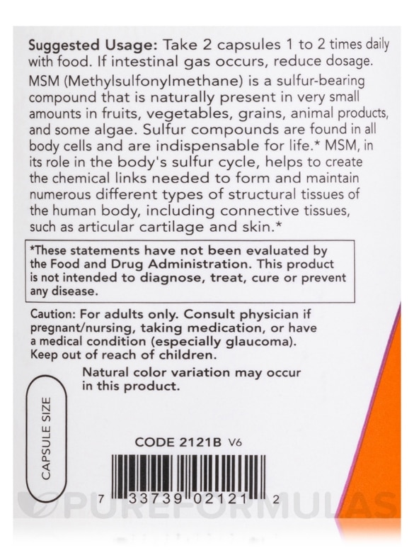 MSM 1000 mg - 240 Veg Capsules - Alternate View 4