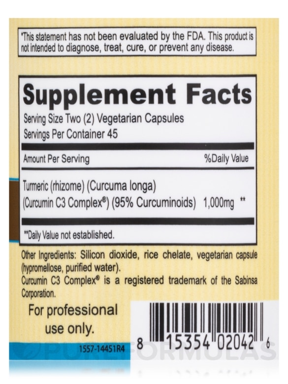 Curcumin 1000 mg (Curcumin C3 Complex®) - 90 Vegetarian Capsules - Alternate View 3