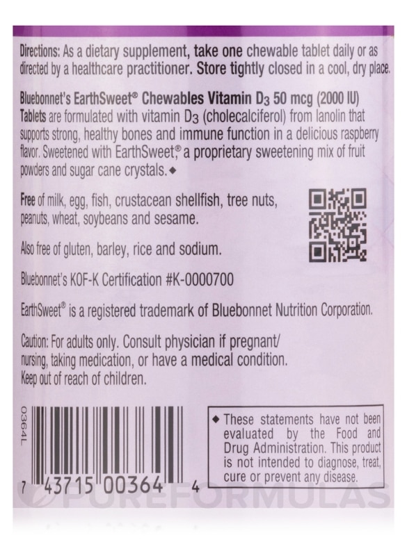 EarthSweet® Vitamin D3 2000 IU, Raspberry Flavor - 90 Chewable Tablets - Alternate View 4