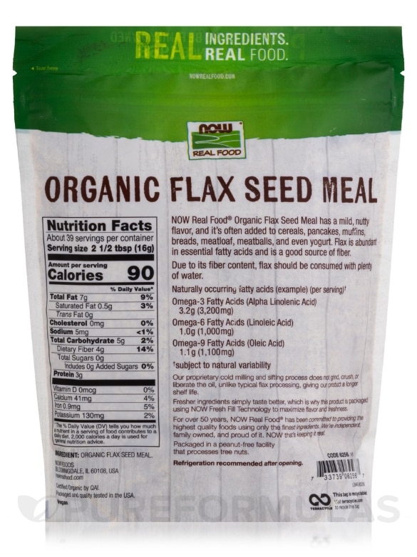 NOW Real Food® - Organic Flax Seed Meal - 22 oz (624 Grams) - Alternate View 1