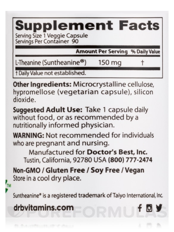L-Theanine with Suntheanine® 150 mg - 90 Veggie Capsules - Alternate View 3