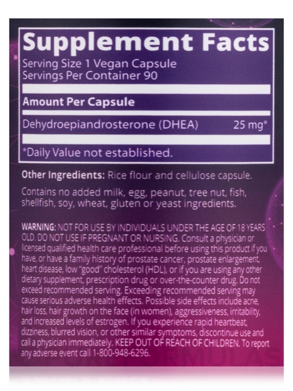 DHEA 25 mg - 90 Vegetarian Capsules - Alternate View 4