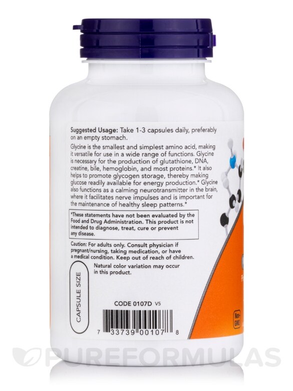 Glycine 1000 mg - 100 Veg Capsules - Alternate View 2