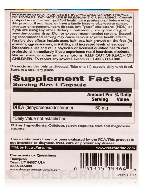 DHEA 50 mg - 60 Capsules - Alternate View 4