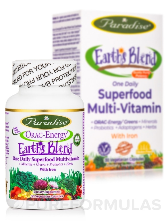 Earth's Blend® One Daily Superfood Multi-Vitamin (with Iron) - 30 Vegetarian Capsules - Alternate View 1