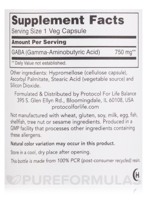 GABA 750 mg - 120 Veg Capsules - Alternate View 3