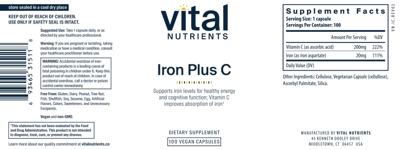 Iron Plus C (20 mg / 200 mg) - 100 Vegetarian Capsules - Alternate View 4
