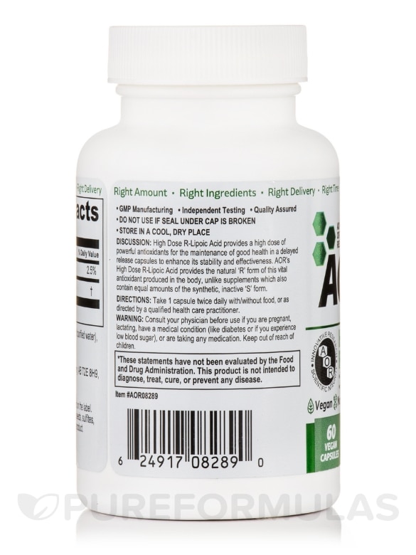 High Dose R-Lipoic Acid 300 mg - 60 Vegan Capsules - Alternate View 2