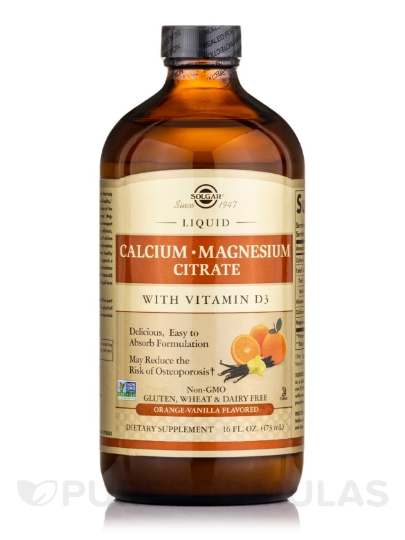 Liquid Calcium Magnesium Citrate with Vitamin D3- Natural Orange-Vanilla Flavor - 16 fl. oz (473 ml)