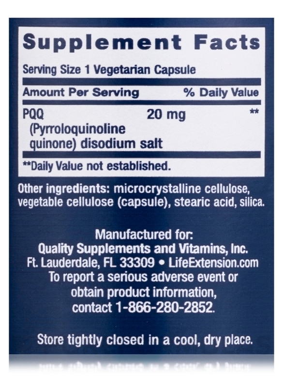 PQQ Caps with BioPQQ™ 20 mg - 30 Vegetarian Capsules - Alternate View 3
