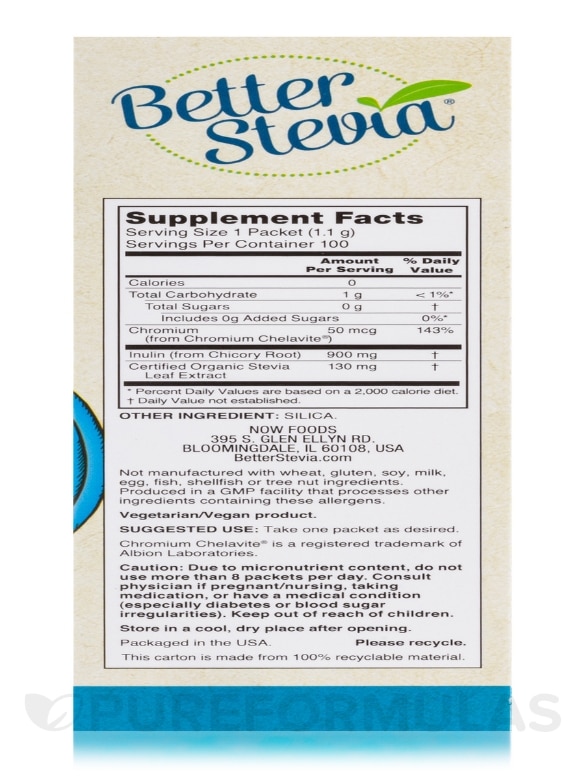Better Stevia® Balance with Inulin & Chromium - Box of 100 Packets - Alternate View 5