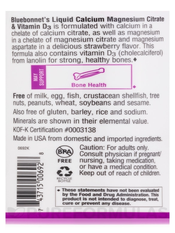 Liquid Calcium Magnesium Citrate Plus Vitamin D3, Strawberry Flavor (Milk-Free) - 16 fl. oz (472 ml) - Alternate View 4