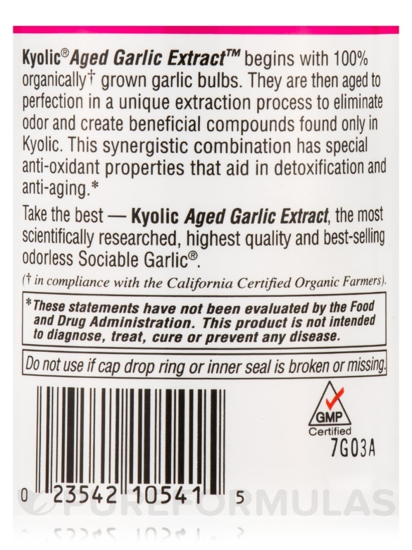 Kyolic® Aged Garlic Extract™ - Detox and Antiaging Formula 105 - 100 Capsules - Alternate View 4