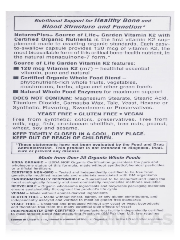 Source of Life® Garden® Vitamin K2 - 60 Vegan Capsules - Alternate View 5