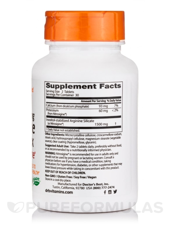 Fast Acting Arginine Complex with Nitrosigine® 750 mg - 60 Tablets - Alternate View 1