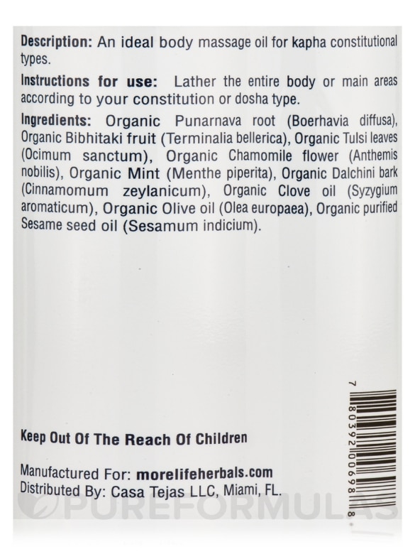 Organic Kapha Body Oil - 7 fl. oz (207 ml) - Alternate View 3