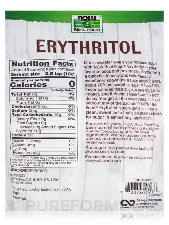 NOW Real Food® - Erythritol Natural Sweetener - 1 lb (454 Grams) - Alternate View 2