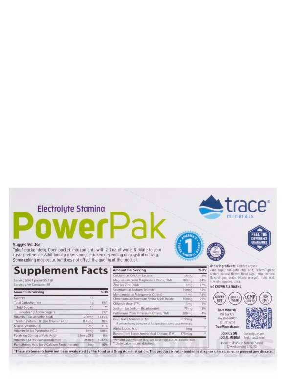 Electrolyte Stamina Power Pak, Acai Berry Flavor - 1 Box of 30 Single-serve Packets - Alternate View 6