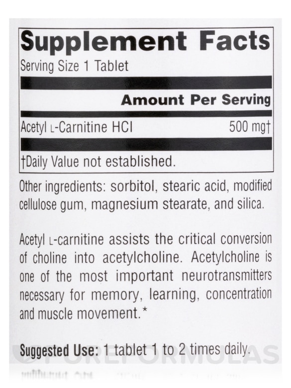 Acetyl L-Carnitine 500 mg - 120 Tablets - Alternate View 4