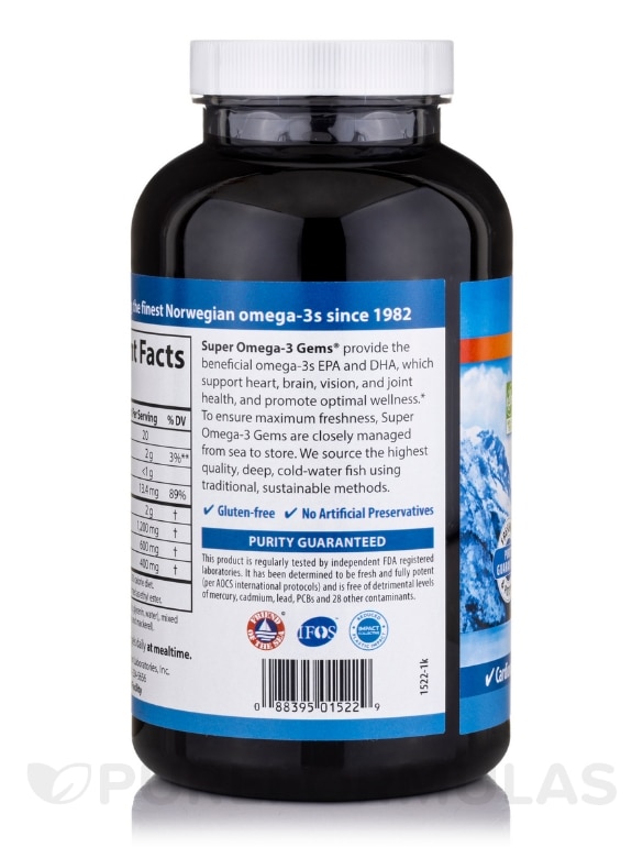 Super Omega-3 Gems® 1200 mg (Wild Caught) - 250 Soft Gels - Alternate View 2