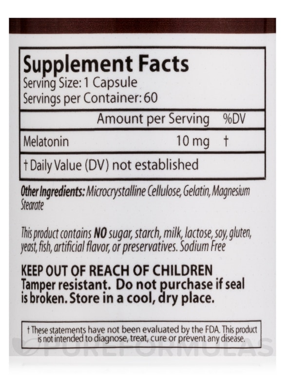 Melatonin 10 mg - 60 Capsules - Alternate View 3