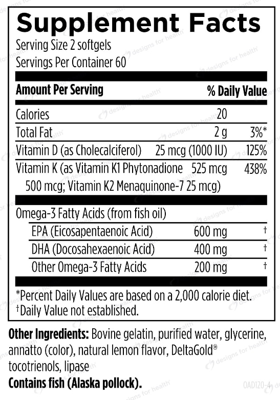 OmegAvail™ Ultra with Vitamin D3, K1 and K2 - 120 Softgels - Alternate View 1