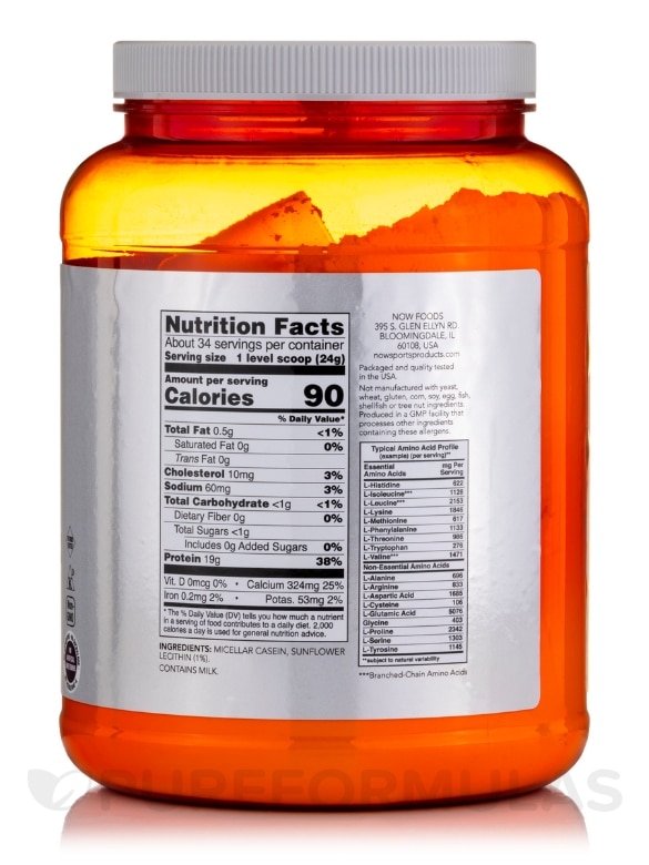 NOW® Sports - Micellar Casein, Unflavored - 1.8 lbs (816 Grams) - Alternate View 1