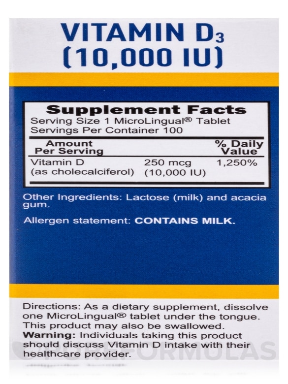 Vitamin D3 10000 IU - Extra Strength - 100 MicroLingual® Tablets - Alternate View 7