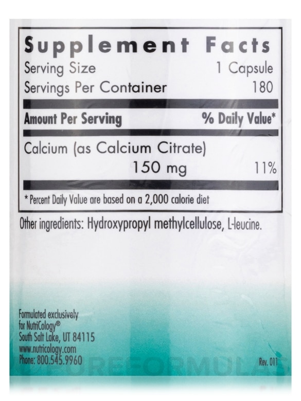 Calcium Citrate - 180 Vegetarian Capsules - Alternate View 3