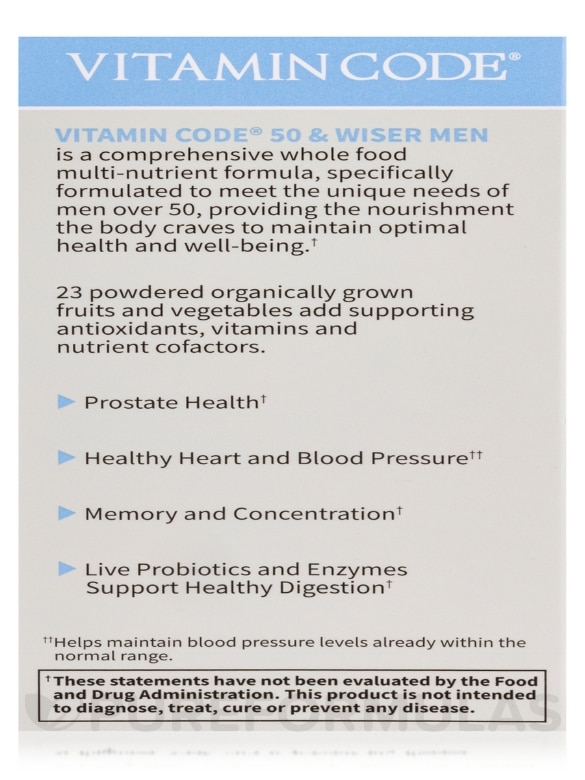Vitamin Code® - 50 & Wiser Men's Multi - 120 Vegetarian Capsules - Alternate View 9