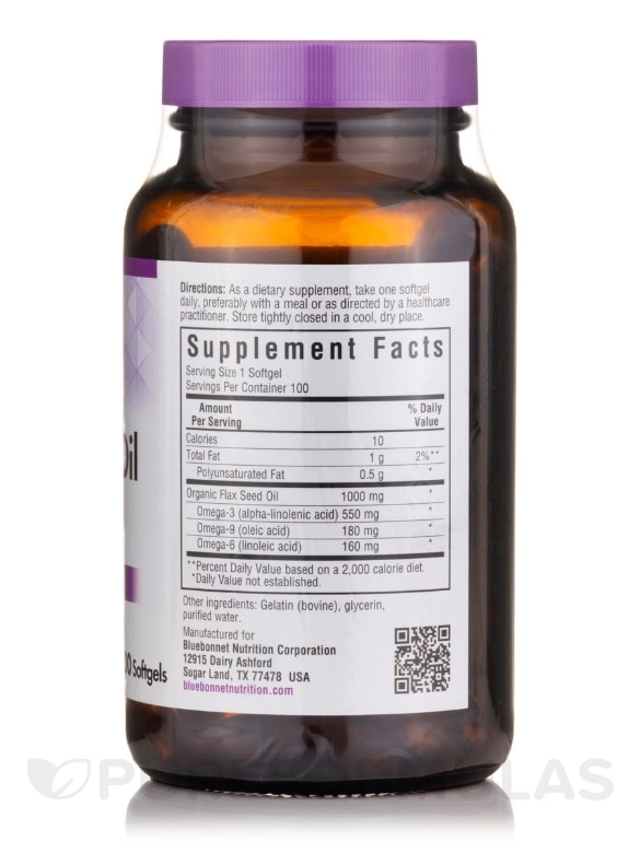 Flax Seed Oil 1000 mg - 100 Softgels - Alternate View 1
