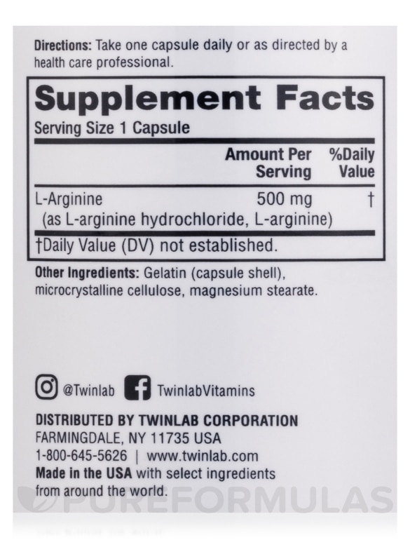 L-Arginine 500 mg - 100 Capsules - Alternate View 3