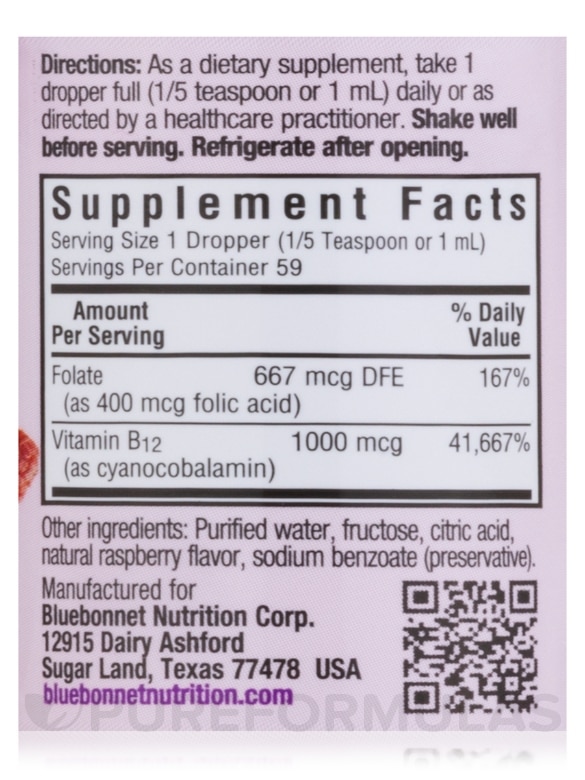 Liquid Vitamin B12 & Folic Acid, Raspberry Flavor - 2 fl. oz (59 ml) - Alternate View 3