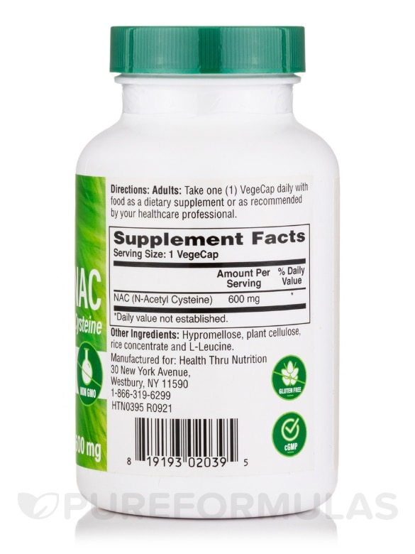 N-Acetyl Cysteine NAC 600 mg - 120 VegeCaps - Alternate View 1
