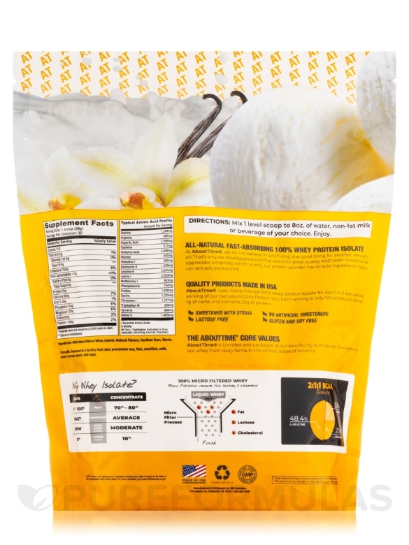 Whey Protein Isolate Powder, Vanilla Flavor - 2 lbs (908 Grams) - Alternate View 1