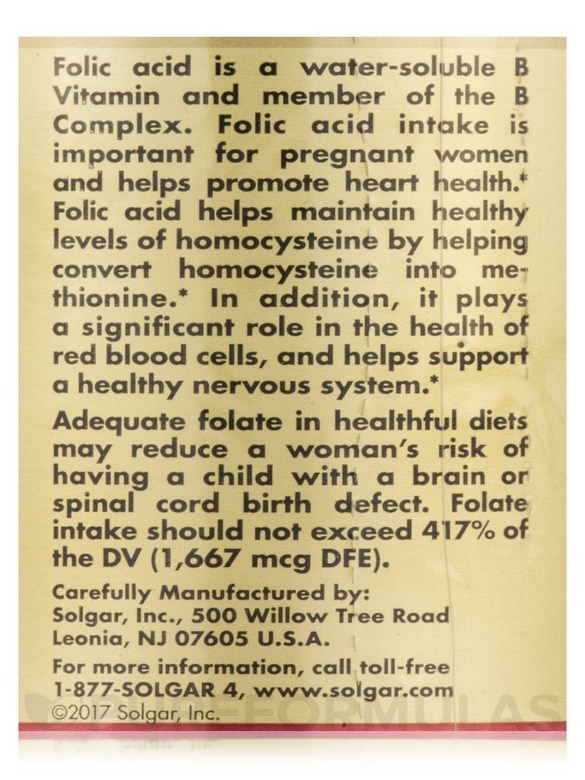 Folate 666 mcg DFE (Folic Acid 400 mcg) - 250 Tablets - Alternate View 6