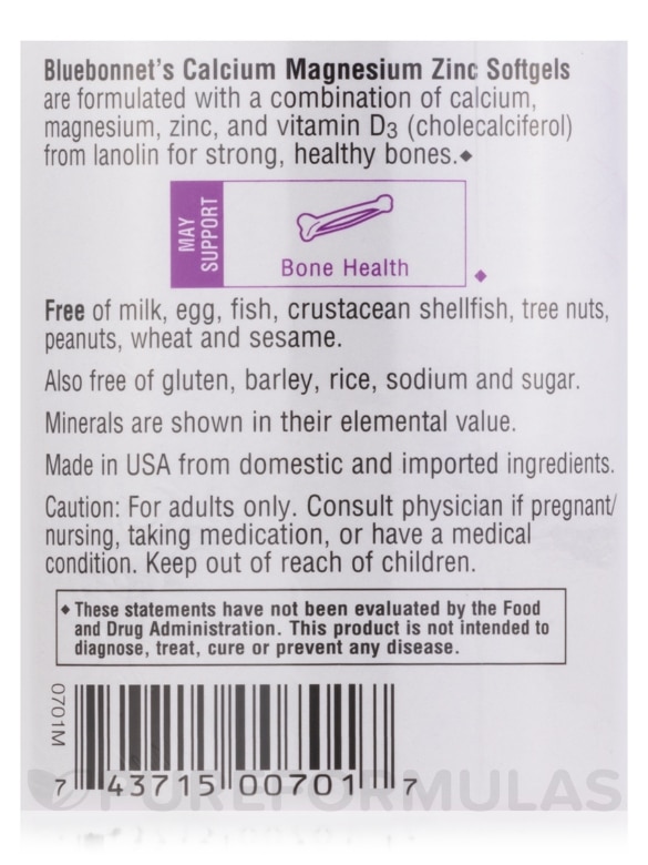 Calcium Magnesium Zinc Plus Vitamin D3 - 120 Softgels - Alternate View 4