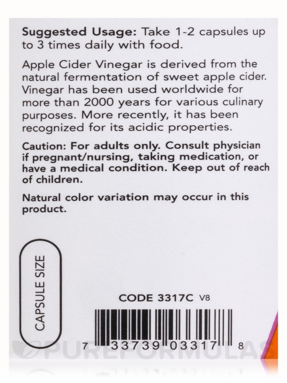 Apple Cider Vinegar 450 mg - 180 Capsules - Alternate View 4