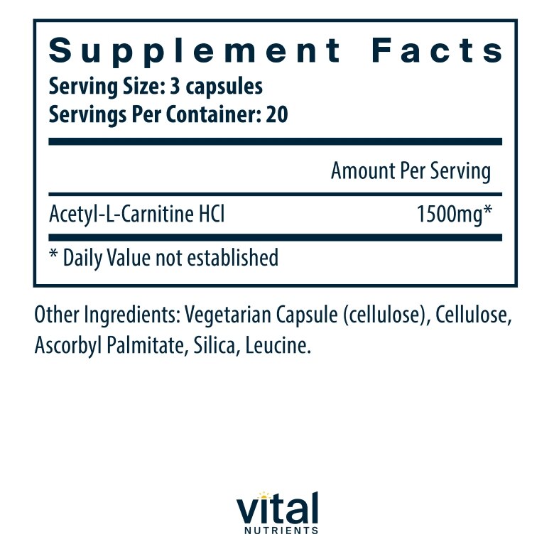 Acetyl L-Carnitine 500 mg - 60 Vegetarian Capsules - Alternate View 5