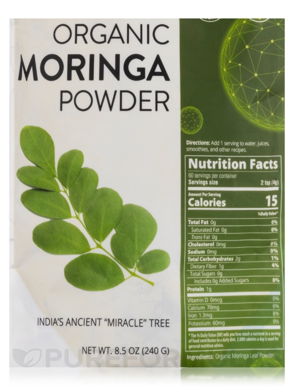 Superfoods - Raw Organic Moringa Powder - 8.5 oz (240 Grams) - Alternate View 2