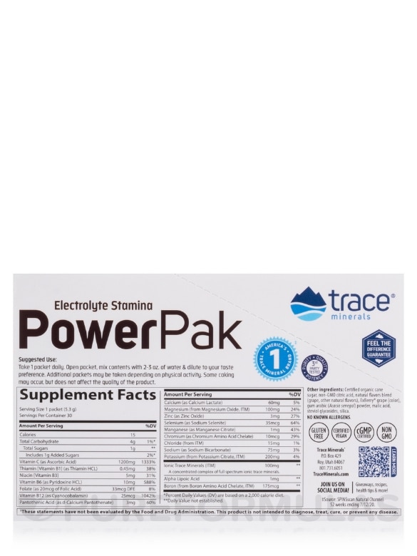 Electrolyte Stamina Power Pak, Concord Grape Flavor - 1 Box of 30 Single-serve Packets - Alternate View 6