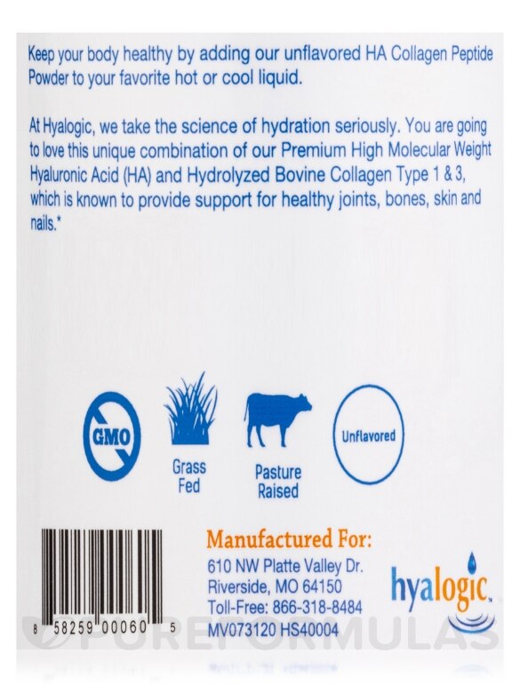 HA Collagen Powder (Hyaluronic Acid with Collagen Peptides) - 6.4 oz (180 Grams) - Alternate View 4