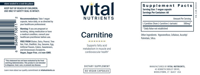 Carnitine 500 mg - 60 Capsules - Alternate View 4