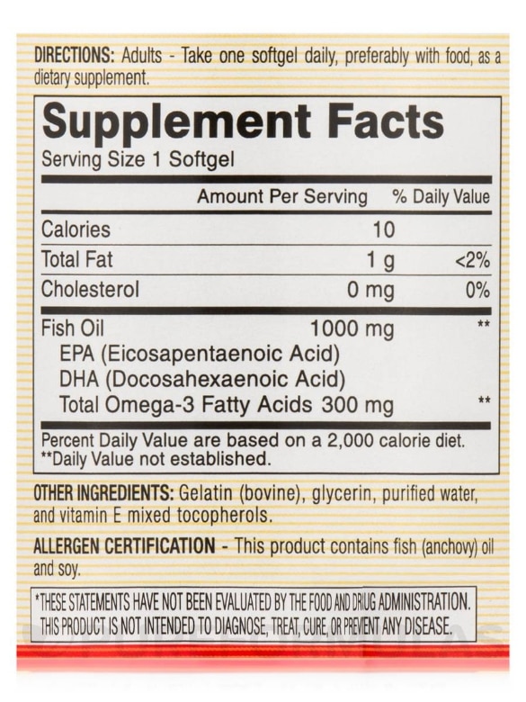 Fish Oil 1000 mg (300 mg Omega-3) - 200 Softgels - Alternate View 4