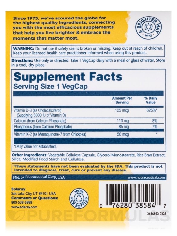 Vitamin D3 + K2 (125 mcg | 50 mcg) - 60 VegCaps - Alternate View 4
