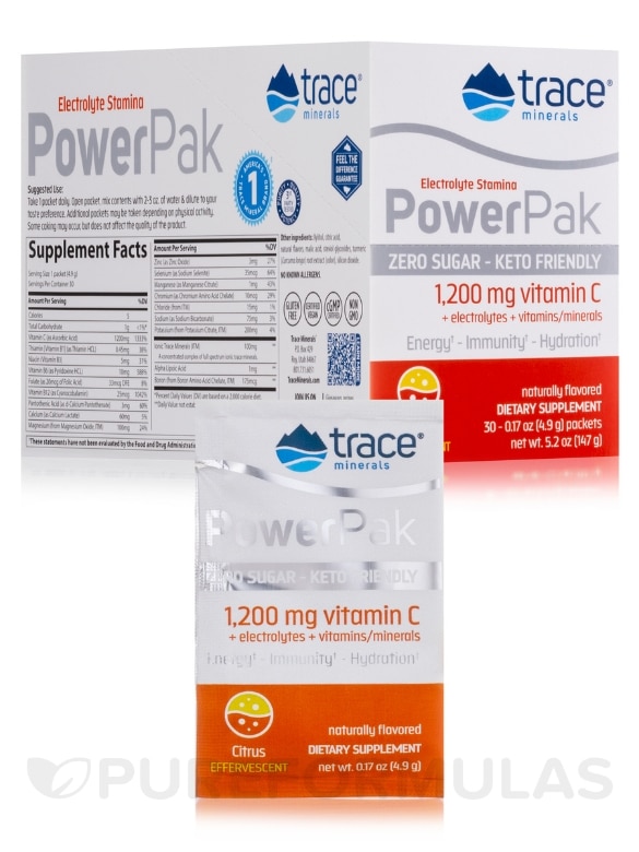 Sugar Free Electrolyte Stamina Power Pak, Citrus Flavor - 1 Box of 30 Single-serve Packets - Alternate View 1