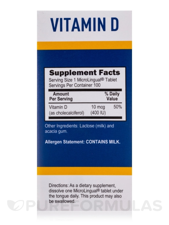 Vitamin D3 400 IU (as Cholecalciferol) - 100 MicroLingual® Tablets - Alternate View 4