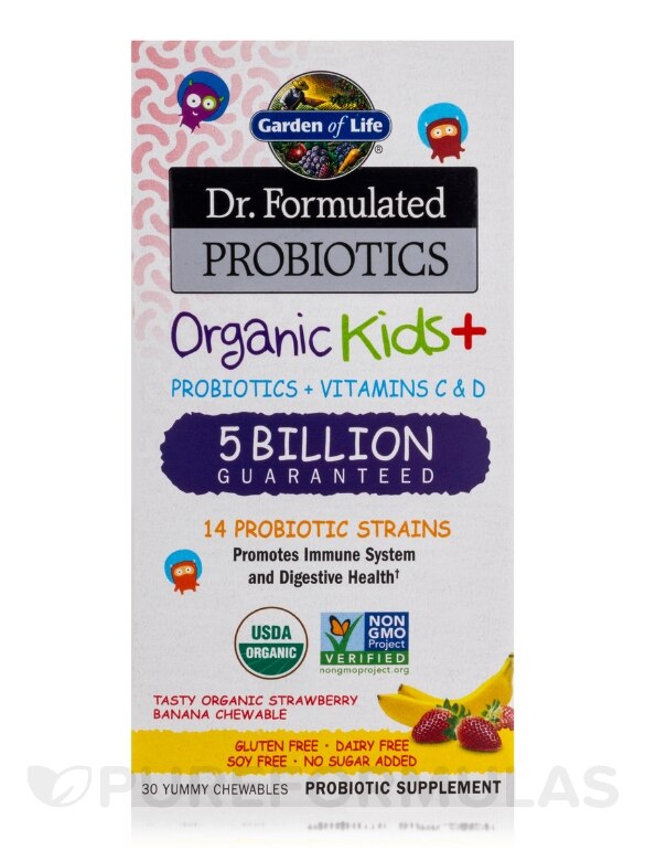 Dr. Formulated Probiotics Organic Kids+ 5 Billion CFU, Strawberry Banana Flavor - 30 Chewables - Alternate View 3
